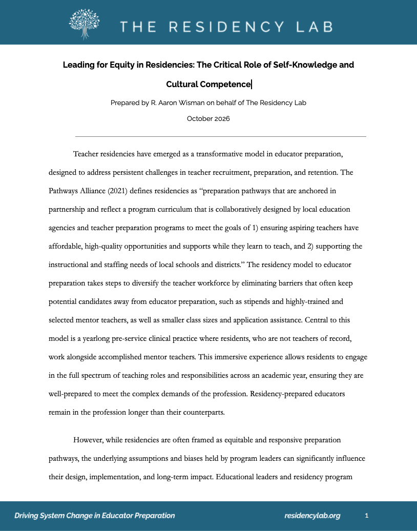 Leading for Equity in Residencies: The Critical Role of Self-Knowledge and Cultural Competence