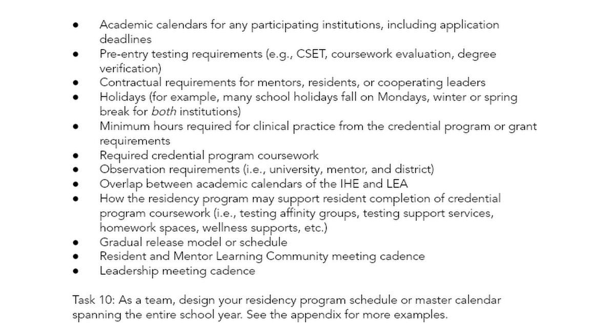 Creating a Residency Master Calendar