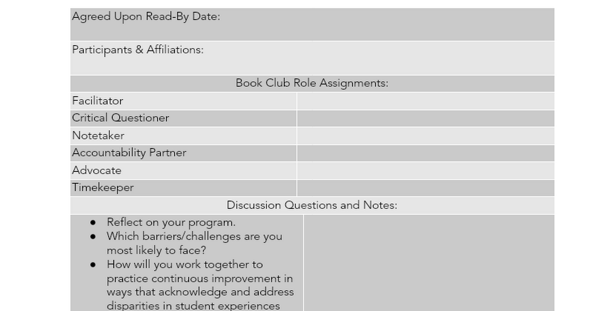 Getting Better at Getting Equitable Book Club Discussion Tool