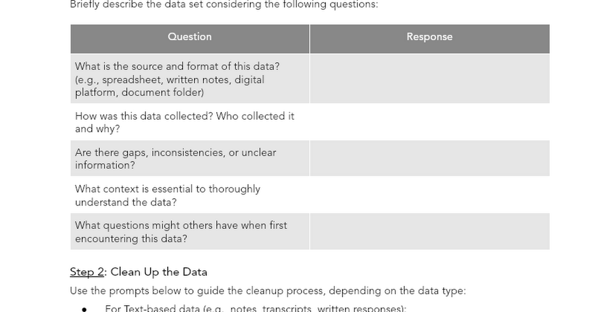 Preparing Data for Discussion